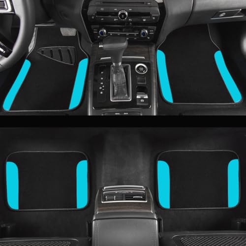 CAR PASS Waterproof Universal Fit Car Floor Mats, Faux Leather Car Carpet Mats, Car Mats with Anti-Slip Nibbs Backing & Driver Heel Pad Fit for SUV,Vans,sedans, Trucks,Set of 4pcs(Light Blue) - color: Black With Blue