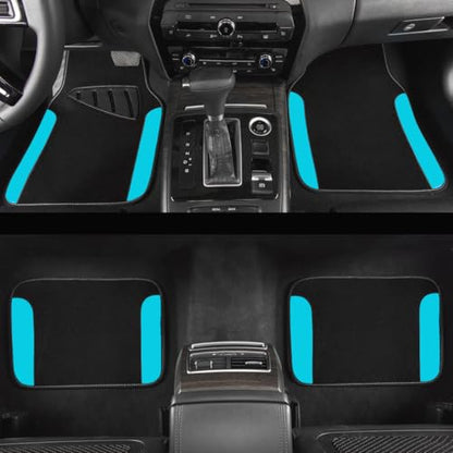 CAR PASS Waterproof Universal Fit Car Floor Mats, Faux Leather Car Carpet Mats, Car Mats with Anti-Slip Nibbs Backing & Driver Heel Pad Fit for SUV,Vans,sedans, Trucks,Set of 4pcs(Light Blue) - color: Black With Blue