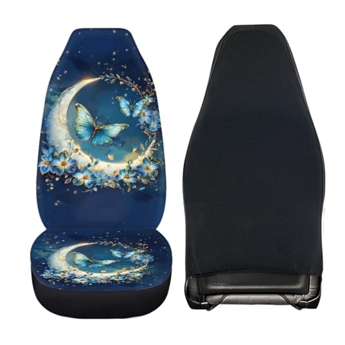 Moon Butterfly Car Seat Cover Set for 4 Pcs Women Cute Stretchy Split Bench Seat Covers Butterflies Car Interior Accessories Set Universal Vehicle Bucket Seat Pad Full Set - color: Butterfly and Moon