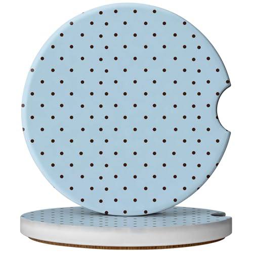 2 Pack Car Coasters for Cup Holders, Absorbent Ceramic Cup Coaster with Cork Base and Finger Notch, Cute Car Accessories Interior for Women Men (Blue Polka Dots) - color: Blue Polka Dots