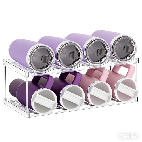 Stackable Water Bottle Organizer for Cabinet,2 Tier Water Bottle Holder for Stanley Yeti 40 oz Bottle Shelf,Clear Tumbler Storage Organizer,Wine Rack,Cup Organizer for Kitchen Cabinets Counter Pantry - size: 3 Tier-Hold 8 Bottles