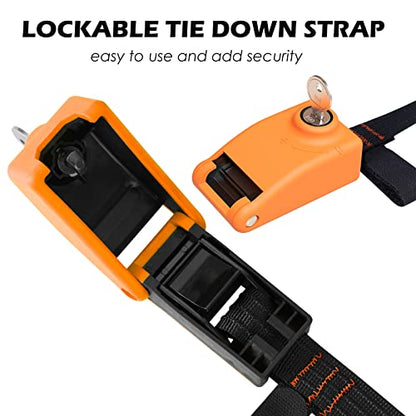 2 Pack Lockable Tie Down Strap, with 3 Stainless Steel Cables, for Lashing Locking Kayak, Bike, Surfboard, 10 Feet Each - color: Orange