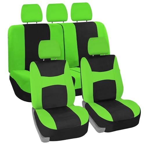 FH Group Stylish Full Set Car Set Covers Front Set and Rear Split Function, Airbag Compatible – Universal Fit for Cars Trucks & SUVs (Green/Black) - color: Green