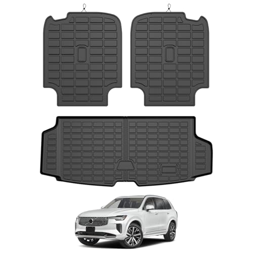 Mixsuper Cargo Liner for Volvo XC90 2016-2024 2025 2026, All Weather Trunk Mat Backrest Mat TPE Back Seat Cover Protector for XC90 Accessories - size: 16-26 |XC90| Cargo & Backrest Mat