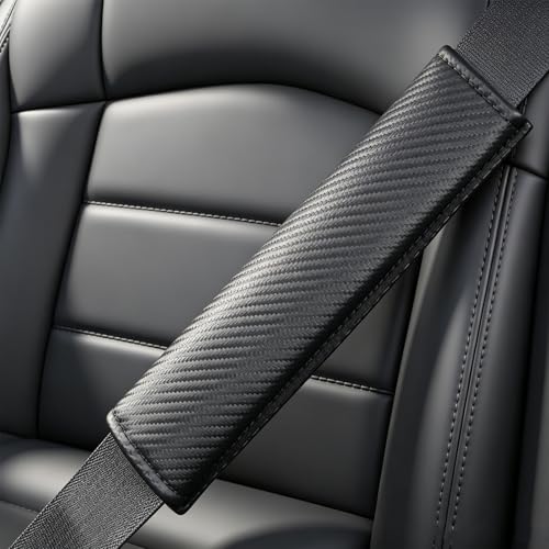 Carbon Fiber Leather Seat Belt Covers - 2Pcs, Seat Belt Pads to Comfort Neck & Shoulder, Universal Fit for Car, Truck, SUV, Camera & Backpack Straps - color: J-015-Black