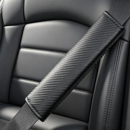 Carbon Fiber Leather Seat Belt Covers - 2Pcs, Seat Belt Pads to Comfort Neck & Shoulder, Universal Fit for Car, Truck, SUV, Camera & Backpack Straps - color: J-015-Black