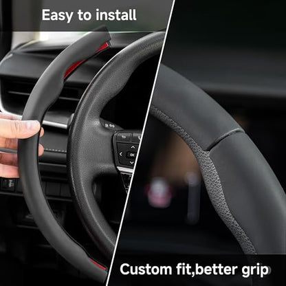 3 Piece Leather Steering Wheel Cover, 14.5 Inch 3 Pc Auto Car Steering Wheel Cover Universal Fit for Cars, SUVs (Black) - color: B-Black