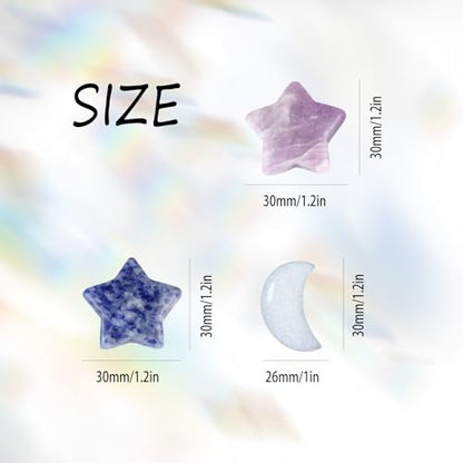 ORIESSE Moon Stars Car Decor,Boho Air Vent Clips,Refillable Car Fresheners,3pcs Natural Crystal Stone Hippie Dashboard Decorations Accessories,Best Wishes for Lover and Friend (Blue & Purple)