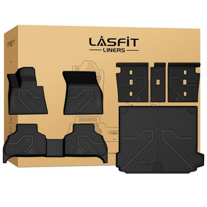 LASFIT Full Set Floor Mats for BMW X5 2019-2025 2026 PHEV(xDrive 50e), Not for Gas, All Weather TPE Custom Fit 1st&2nd Row&Seat Back Mat&Cargo Mat Car Mats & Trunk Liner(Only Fit 5 Seats), Black - size: 3) X5 2019-2025 2026 | Full Set with Backrest Mats
