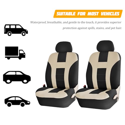 Car Seat Covers for Front Seat, Polyester Breathable Washable Elastic, Vehicle Seats Protector with Removable Headrest, Universal for Most Vans, Trucks, SUVs (Black/Beige) - color: Black/Beige