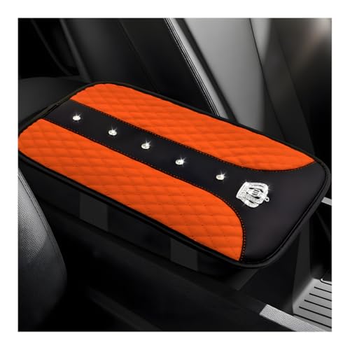 Bling Crown Car Center Console Mats, Anti-Slip and Waterproof Crystal Car Armrest Pad Protector, Universal Rustproof Armrest Decor Cushion for Cars & SUVs, Car Accessories (Orange) - color: Orange