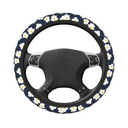 Cartoon Daisy Flower Elastic Steering Wheel Cover Non-Slip Breathable Steering Wheel Protector Fit Auto, SUVs, Truck - color: Cartoon Daisy Flower