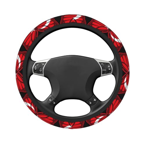 Butterfly Turkey Flag Breathable Neoprene Steering Wheel Cover - Anti-Slip Floral Design Universal Fit for Cars/Trucks/Suvs (14.5"-15" Inch) - color: Butterfly Turkey Flag