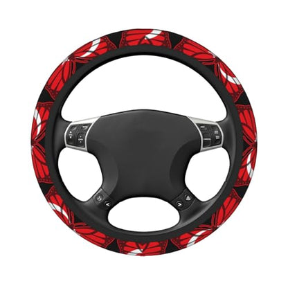 Butterfly Turkey Flag Breathable Neoprene Steering Wheel Cover - Anti-Slip Floral Design Universal Fit for Cars/Trucks/Suvs (14.5"-15" Inch) - color: Butterfly Turkey Flag