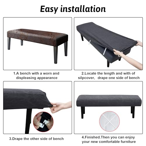 Stretch Bench Covers, Bench Seat Cover, Printed Seat Protector, Washable Slipcover, Rectangle Cover for Dining Room, Living Room, Kitchen(Leaves Grey) - color: Leaves Grey