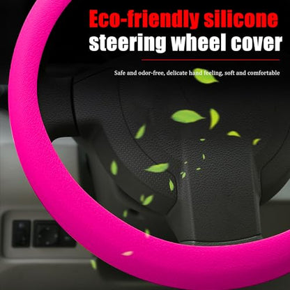 JDDRY Steering Wheel Cover - Silicone Protector, Universal Fit, 1PC (Rose Red) - color: Rose Red