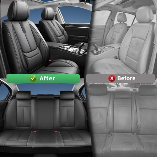 Fit Tucson Car Seat Covers for Hyundai Tucson 2010-2024 2025 2026 -Upgraded Premium Waterproof & Breathable Leather,Airbag Compatible,All-Weather Seat Cushion Protector,Full Set,Black