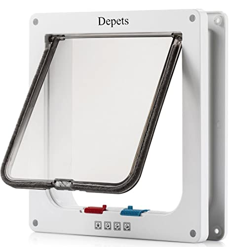 Depets Large Cat Door (Outer Size 9.9" x 9.2"), 4 Way Locking Cat Flap Door for Interior Exterior Doors, Weatherproof Pet Door for Circumference < 23" - size: L - Inner size: 7.08" x 7.48"(W x H)
