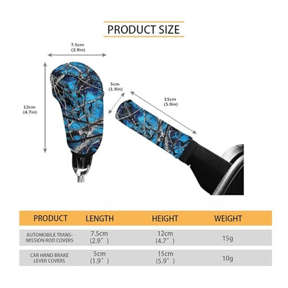 Blue Camo Hunting Forest Car Gear Shift Cover and Handbrake Covers Set 2 Piece Anti-Slip Car Handbrake Cover with Gear Shift Knob Covers Universal Fit for Most Vehicles - color: Camo Hunting Forest Blue