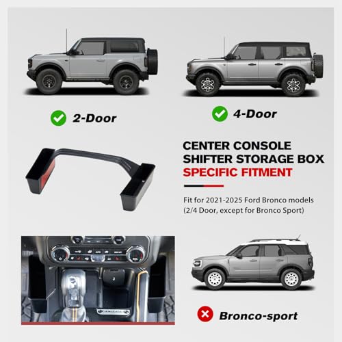 Center Console Shifter Storage Box Compatible with Ford Bronco 2021- 2024 2025 2026, Organizer Gear Side Storage Tray for Bronco Accessories 2/4-Door