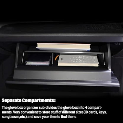 Glove Box Organizer for T-oyota RAV-4 2019-2025, Center Console Storage Divider Tray with 3 Compartments - ABS Plastic Insert for Passenger Side Glove Compartment