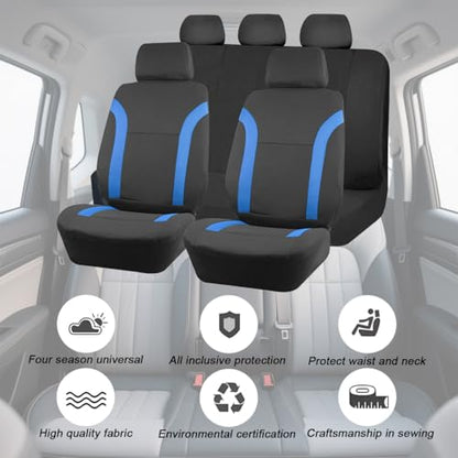 Car Seat Cover Full Sets, 9PCS Waterproof Vehicle Front and Rear Split Bench Covers with 3D Foam Back Support, Breathable Auto Seat Protective Accessories, Universal for SUV RV Truck (Blue) - color: Blue