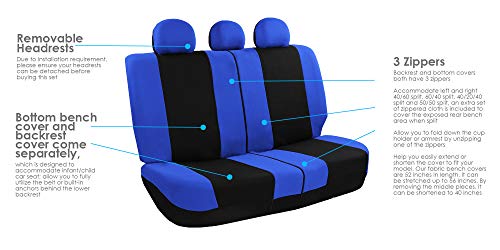 FH Group Light & Breezy Cloth Car Seat Covers, 7 Seater Three Row Set- Airbag & Split Ready -Universal for Cars Trucks and SUVs Blue/Black - color: Blue