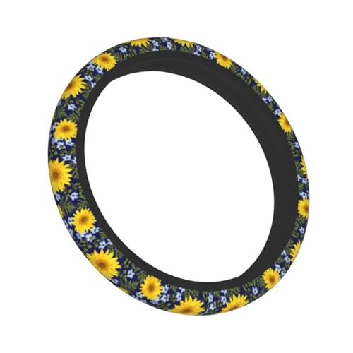 Sunflower Steering Wheel Cover with 2 Car Coasters Non Slip Neoprene for Women Men Universal 15 Inch