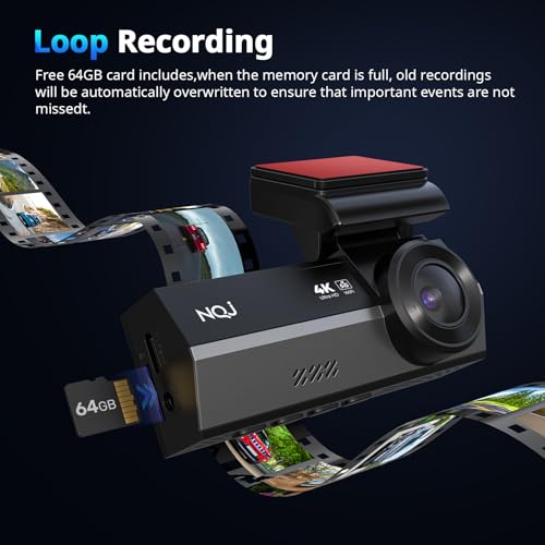 Dash Cams Front and Rear, NQJ 4K+2K Dual Dash Camera for Cars w 64GB Card, 5G Wi-Fi & App, G-Sensor, 3.2” Screen, 24H Parking Mode, 170°Wide Angle, Night Vision