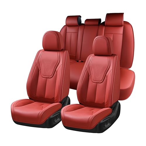 FLORICH Car Seat Cover Full Set, Red Automotive Seat Covers, Luxury Faux Nappa Leather Car Seat Protectors, Car Seat Cushions Universal Fit for Most Sedans SUVs Trucks - Red - color: Wine Red, size: Fullset