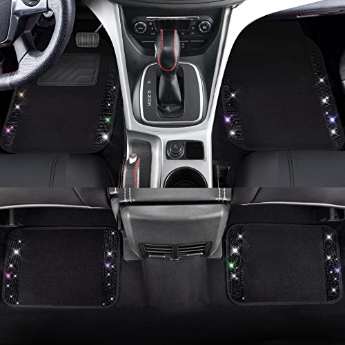 CAR PASS 23 PCS Bling Diamond Car Accessories Set for Women, Leather Seat Covers Full Set Floor Mats Steering Wheel Cover, Coasters Seat Belt Covers Phone Holder Universal Fit Car SUV Truck Van Black - color: Black Diamond