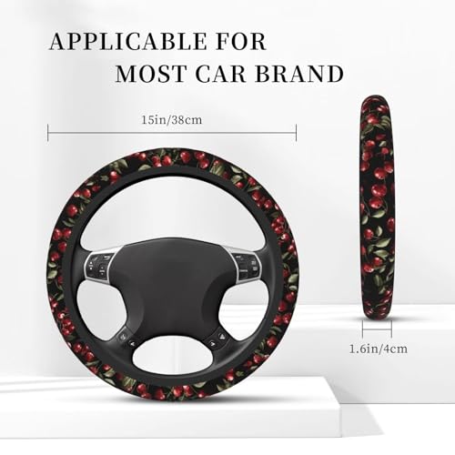 Cherry Steering Wheel Cover Cute Red Fruite Car Steering Wheel Protector Auto Wheel Cover Anti-Slip Breathable and Sweat Absorption Car Accessories, Black - color: Cherry