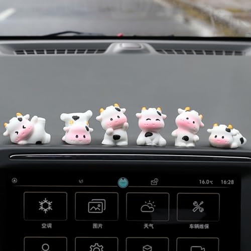 6 Pcs Mini Cows Car Accessories, Cow Print Dashboard Decorations & Rear View Mirror Ornaments, Cute Car Decor for Women