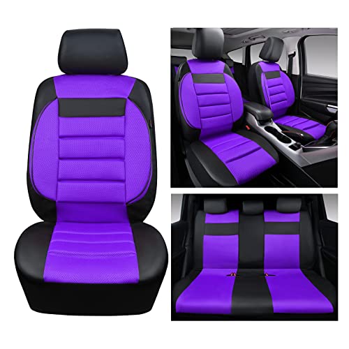 CAR PASS Leather 3D Foam Back Support Car Seat Covers Full Set Air Mesh Automotive Seat Covers, All Season Car Seat Cover Fit Automotive,SUV,Sedan,Van, Airbag Compatible Elegance (Black Purple) - color: black and purple