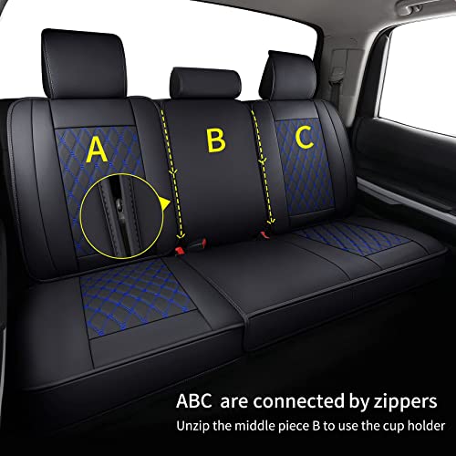LUCKYMAN CLUB 2007-2021 Tundra Pickup Trucks Car Seat Covers X05-T3 Full Set, Fit SR5 SR Platinum TRD PRO Trims Crew/Crewmax/Extended/Double Cab with Water Proof Faux Leather (Black&Blue Full Set) - color: Black&Blue, size: 2007-2021 Full Set