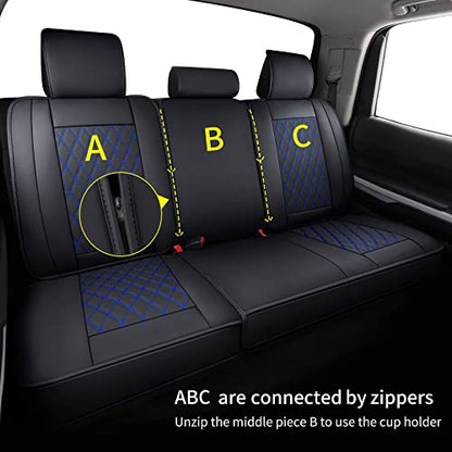 LUCKYMAN CLUB 2007-2021 Tundra Pickup Trucks Car Seat Covers X05-T3 Full Set, Fit SR5 SR Platinum TRD PRO Trims Crew/Crewmax/Extended/Double Cab with Water Proof Faux Leather (Black&Blue Full Set) - color: Black&Blue, size: 2007-2021 Full Set