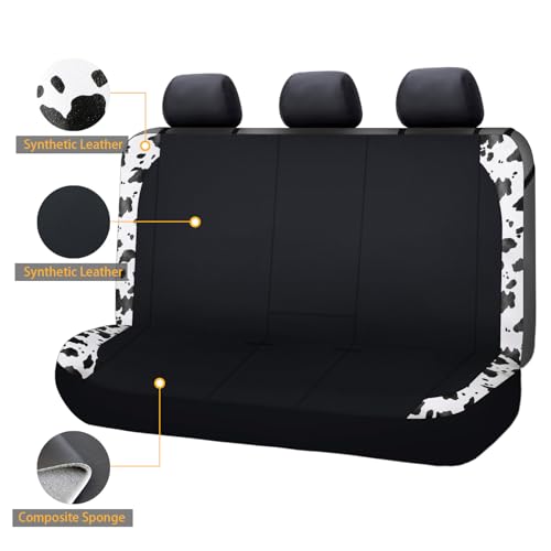 Flying Banner Neoprene Rear Bench car seat Covers car seat Protectors Split 40/60 60/40 (Cow Print & Black, Neoprene) - color: Cow Print & Black, size: Neoprene