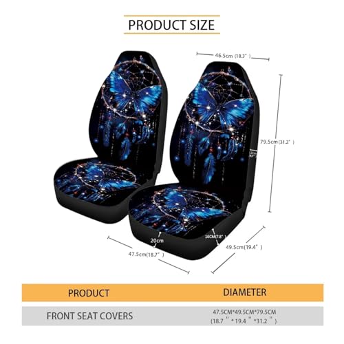 2 PCS Butterfly Car Seat Covers Dream Catcher Print Front Auto Seat Cover Car Bucket Seats Protector Covers Universal fit for SUV Sedan Van - color: Blue Butterfly Dream Catcher