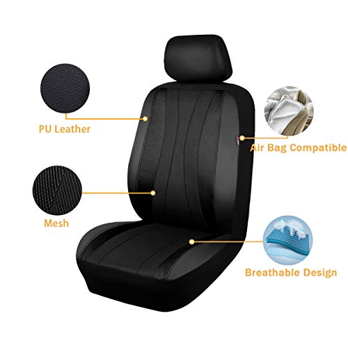 Flying Banner car seat Covers Full Set Faux Leather Air Mesh Breathable Man Lady Airbag Compatible Rear Bench Split 40/60 50/50 60/40 Truck Pick Up (Full Set - Low Back, Black Black) - color: Black Black