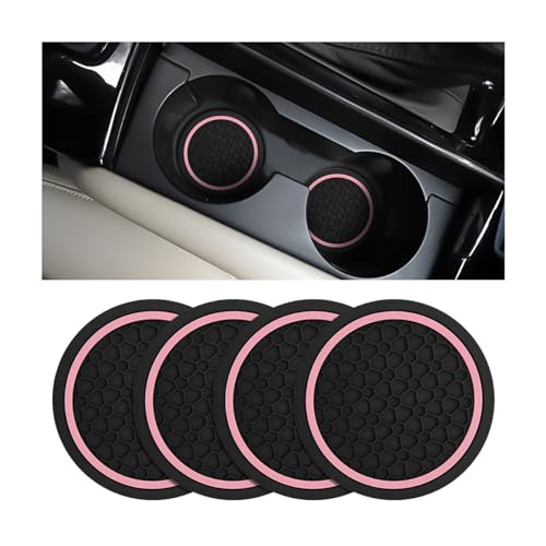 Mandark 4PCS Car Cup Holder Coasters, 2.75 Inch Non-Slip Insert Water Bottle Holder Pads, Dustproof Automotive Interior Accessories Mat, Universal for Vehicles, Trucks, RVs and More（Black/Pink） - color: Black/Pink, size: 4PCS