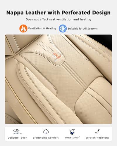Huidasource Beige Back Seat Cover Luxury Nappa Leather, Rear Seat Cover with Velcro Adjustable, Ventilation Holes, Seat Belts, Child Seats, Car Back Seat Covers Fit for Most Cars SUV Trucks, Beige - color: R# Beige, size: Rear