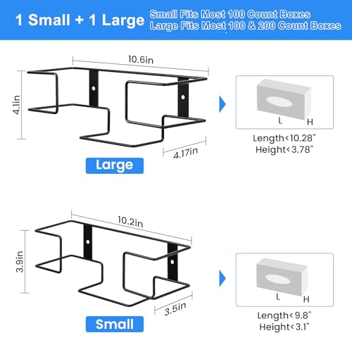 THYGIFTREE Glove Box Holder Wall Mount Dispenser, 2 Pack with 1 Small + 1 Large Rack, Small Fits 100 Count Boxes, Large Fits 100 & 200 Count Boxes, Fits Most Nitrile Latex & Vinyl Glove Boxes, Black - color: Black - 2pack (Fits Standard Box)