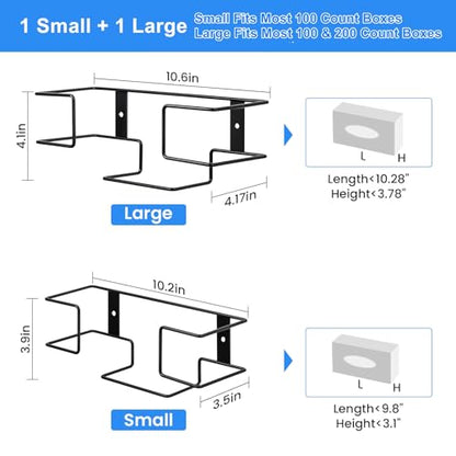 THYGIFTREE Glove Box Holder Wall Mount Dispenser, 2 Pack with 1 Small + 1 Large Rack, Small Fits 100 Count Boxes, Large Fits 100 & 200 Count Boxes, Fits Most Nitrile Latex & Vinyl Glove Boxes, Black - color: Black - 2pack (Fits Standard Box)