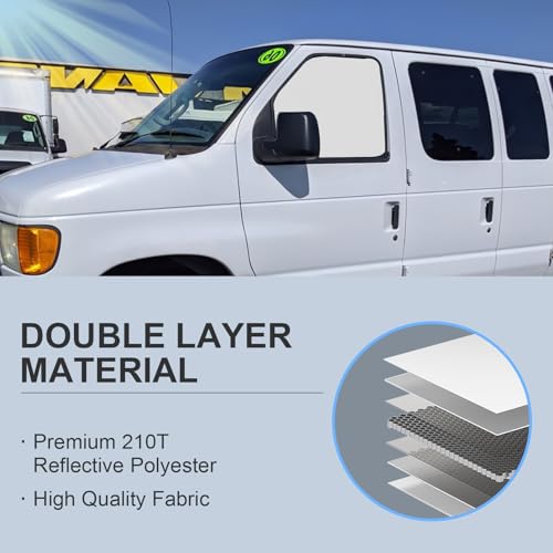 Front Side Window Sun Shade for 1992-2025 Fo-rd E-Series E-150 E-250 E-350 E-450 Van Motorhome, Foldable Window Sunshade Sun Visor Protector, Side Window Shades Sun Shield Blocks UV Rays Heat - size: Silver & Black-Fit Ford E-150 E-250 E-350 E-450