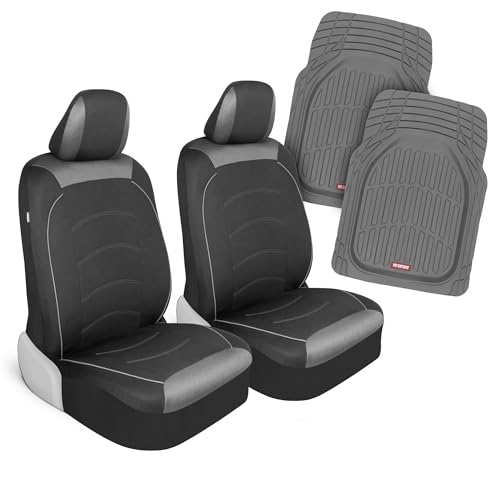 Motor Trend (2) Car Seat Covers for Front Seats with (2) Trimmable Car Floor Mats – Universal Fit Auto Accessories for Cars, Trucks, SUVs, Vans – Interior Protection and Vehicle Interior Shield Combo - color: Charcoal-Gray Set