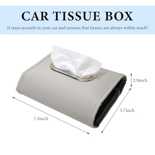 Car Tissue Holder, Premium Leather Rectangular Napkin Case Backseat Tissue Organizer, Classic Style Auto Headrest Storage Box Cover for Regular Size Tissues, Car Accessories (Gray)