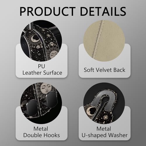 2PCS Car Seat Back Storage Headrest Hooks, Sun and Moon Purse Holder Bags Hanger, PU Leather Double Metal Hook for Backseat Organizer, Women Car Accessories Organization