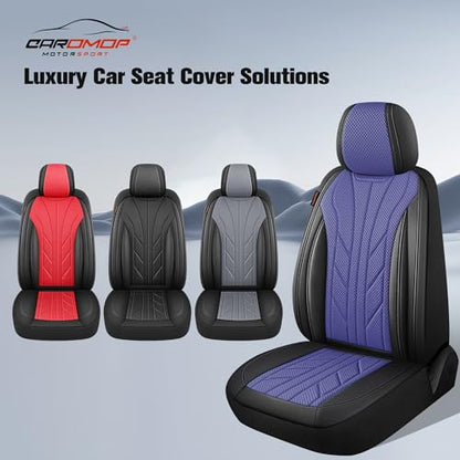 Luxury Faux Leather&Fabric Car Seat Covers Full Set with Breathable 3D Foam Back Support,Universal Comfortable Seat Covers for Cars,Trucks,SUVs, Front Armrests Compatible(5-Seat Black/Blue)