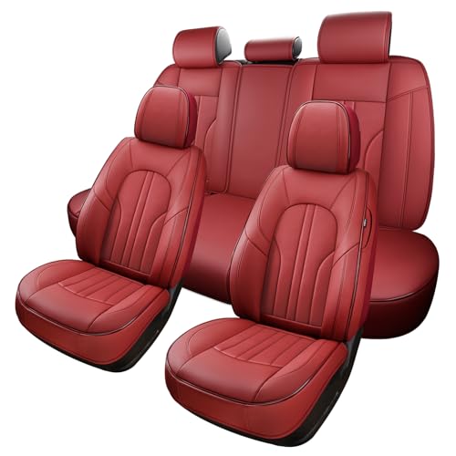MINGBRON Red Car Seat Covers,Leather Car Seat Cover, Waterproof Seat Covers Full Set - color: Red, size: Full Set