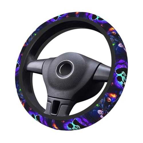 Halloween Jack and Sally Horror Nightmare Christmas Steering Wheel Cover for Women, Neoprene Anti-Slip Universal 15 inch Car Steering Wheel, Anime Car Accessories for Vehicle SUV (1)
